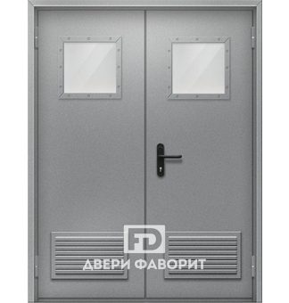 двустворчатая противопожарная со стеклами и вентиляционными решетками