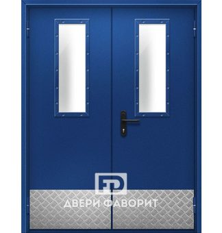 противопожарная двустворчатая дверь со стеклами и отбойниками