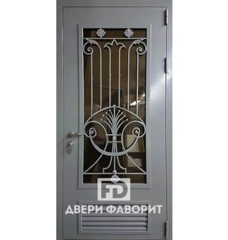 дверь из металла со стеклом и ажурной ковкой